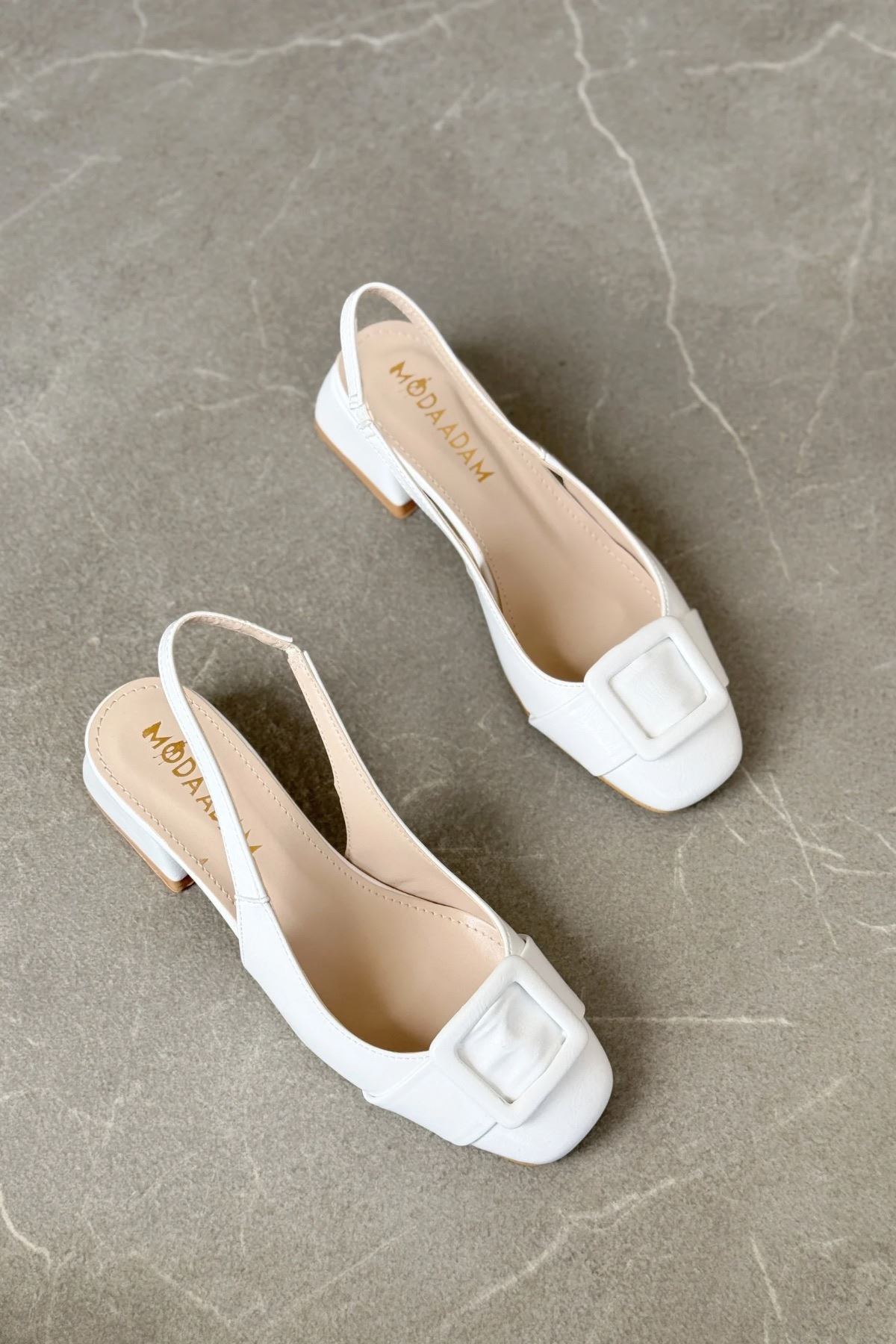 Kadın Monet Kısa Topuklu Ayakkabı - Beyaz-Rugan