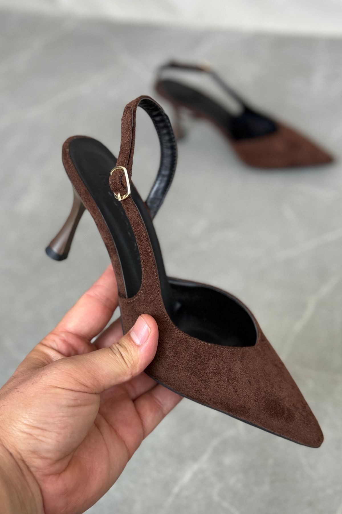 Kadın Eleni İnce Topuklu Ayakkabı - Kahve-Süet