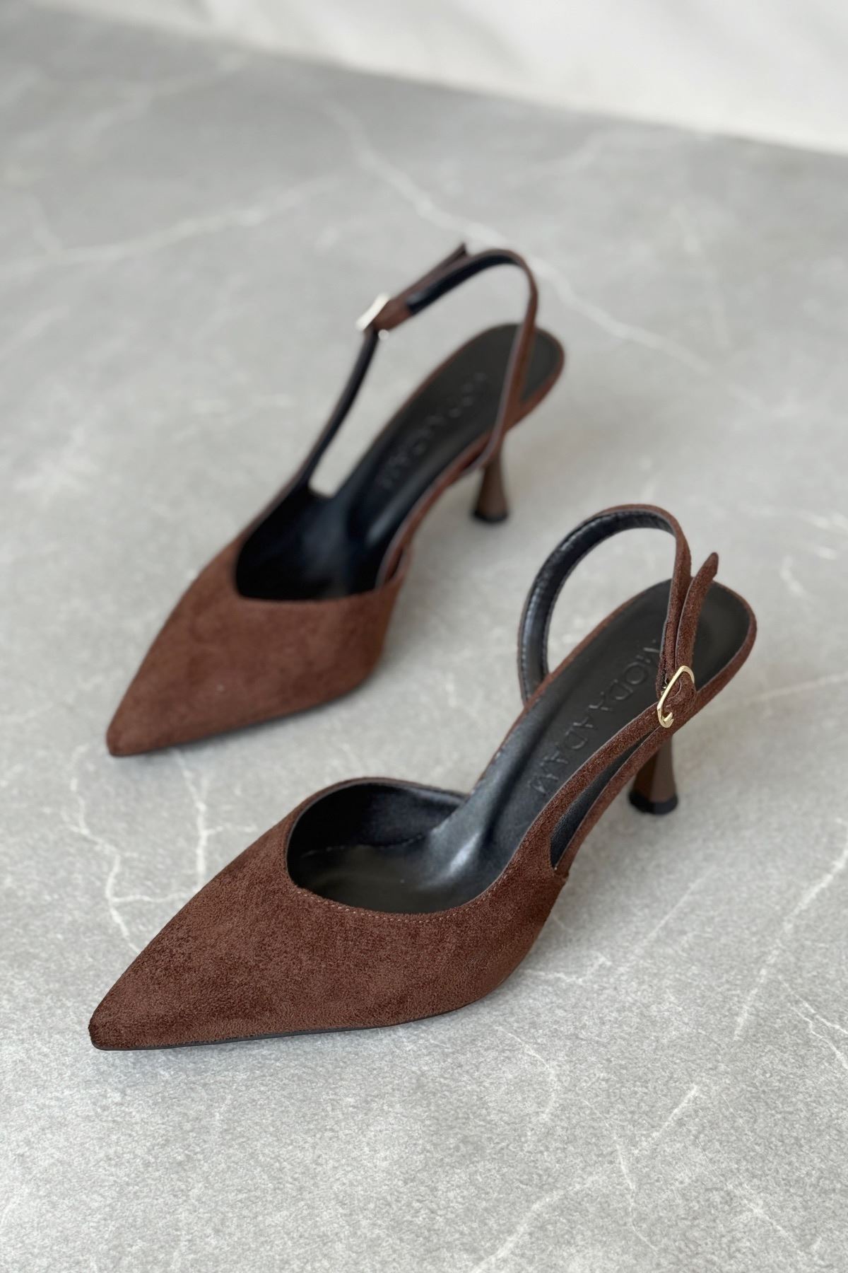 Kadın Eleni İnce Topuklu Ayakkabı - Kahve-Süet