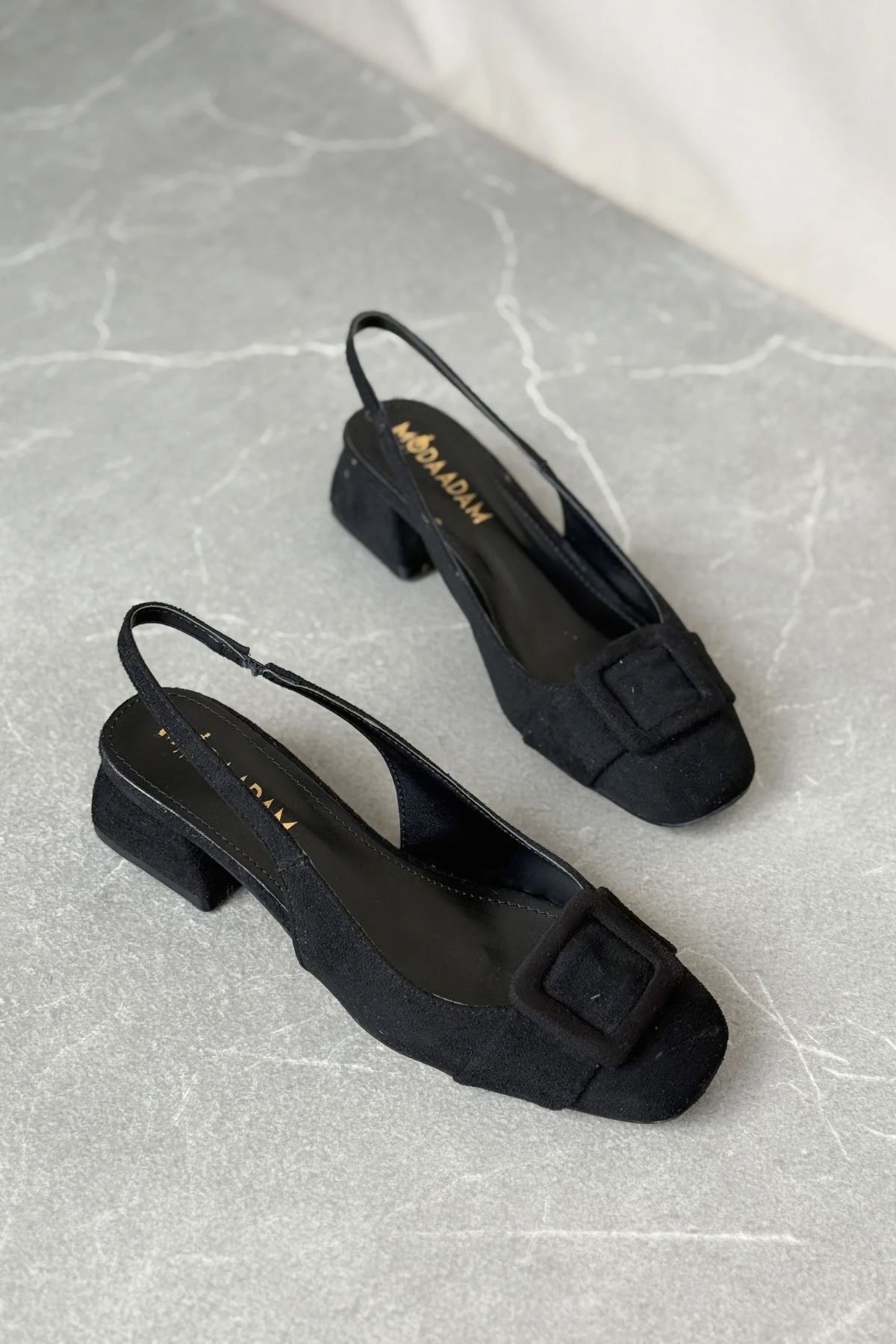 Kadın Monet Kısa Topuklu Ayakkabı - Siyah Süet