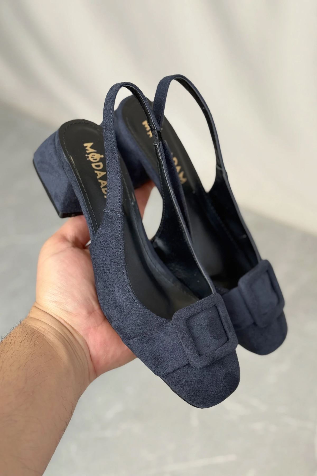 Kadın Monet Kısa Topuklu Ayakkabı - Lacivert-Süet