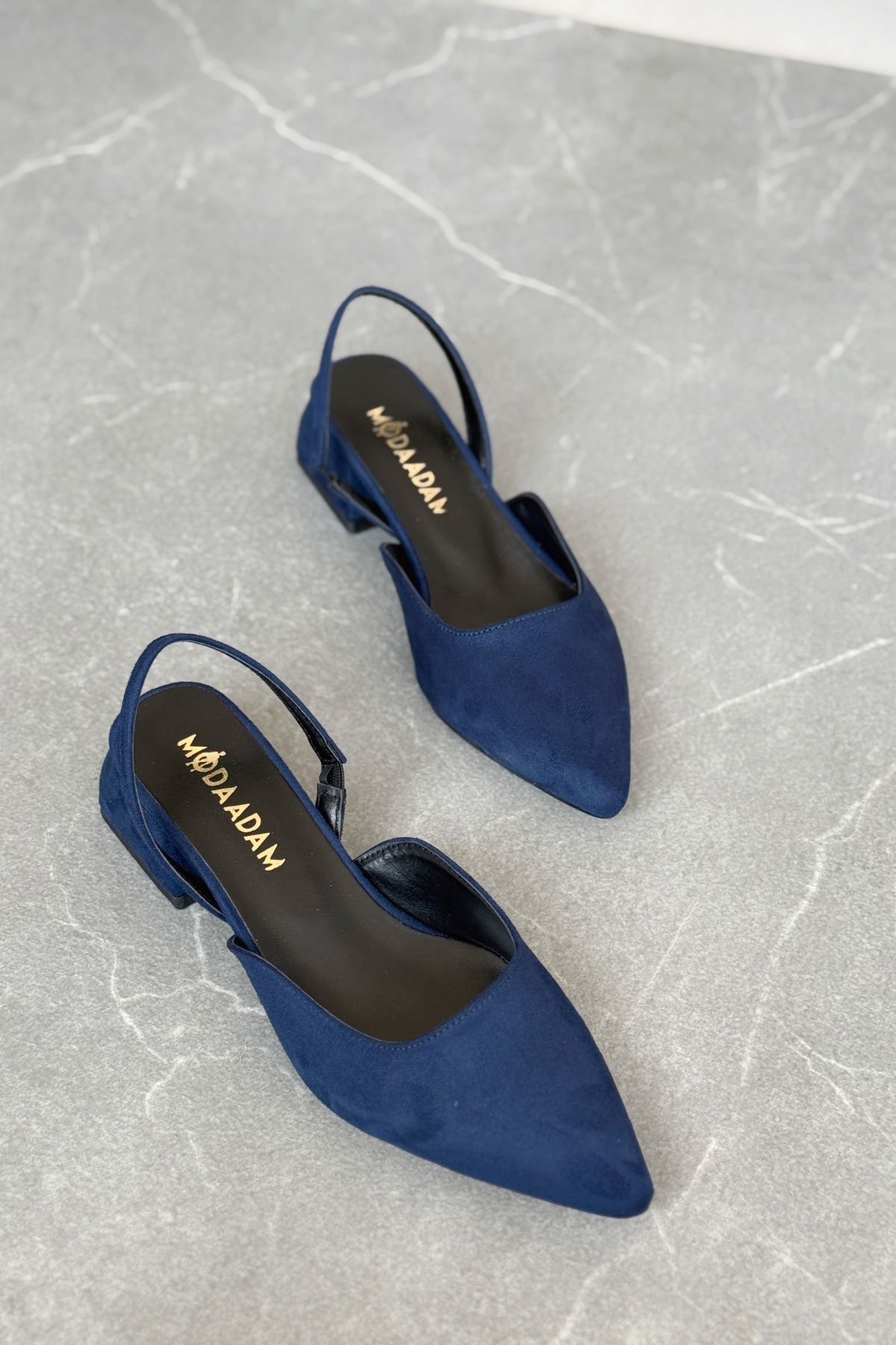 Kadın Monaco Kısa Topuklu Ayakkabı - Lacivert-Süet
