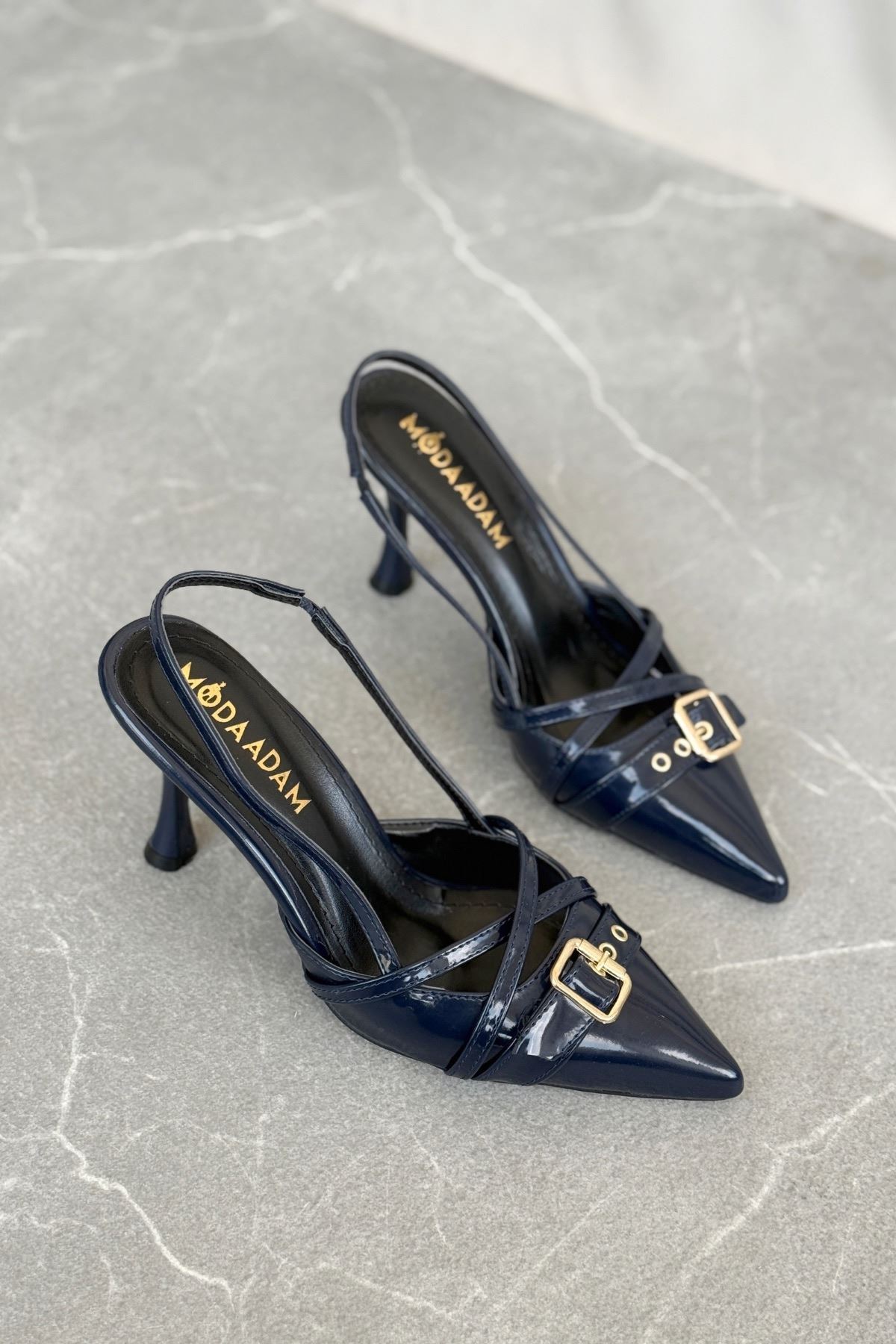 Kadın Wille İnce Topuklu Ayakkabı - Lacivert-Rugan