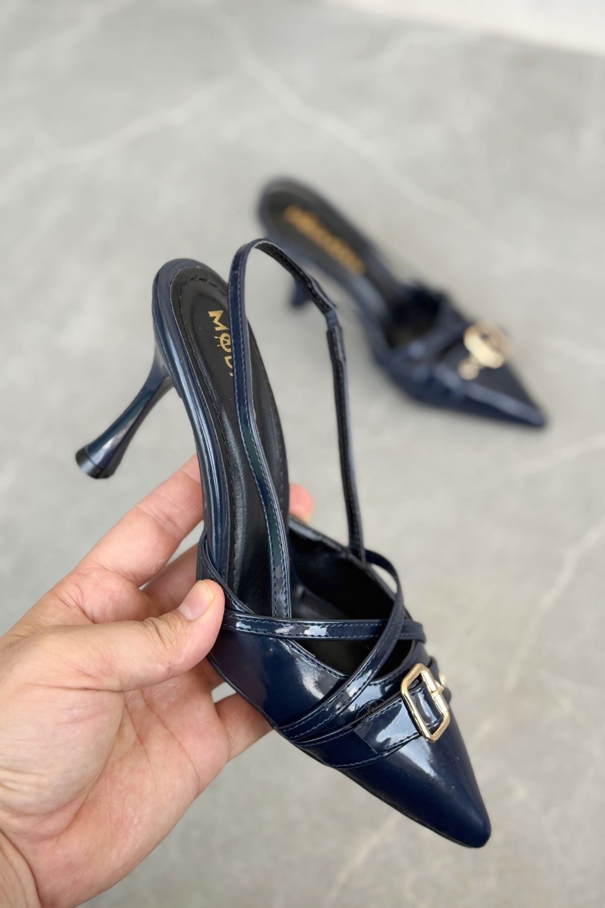 Kadın Wille İnce Topuklu Ayakkabı - Lacivert-Rugan