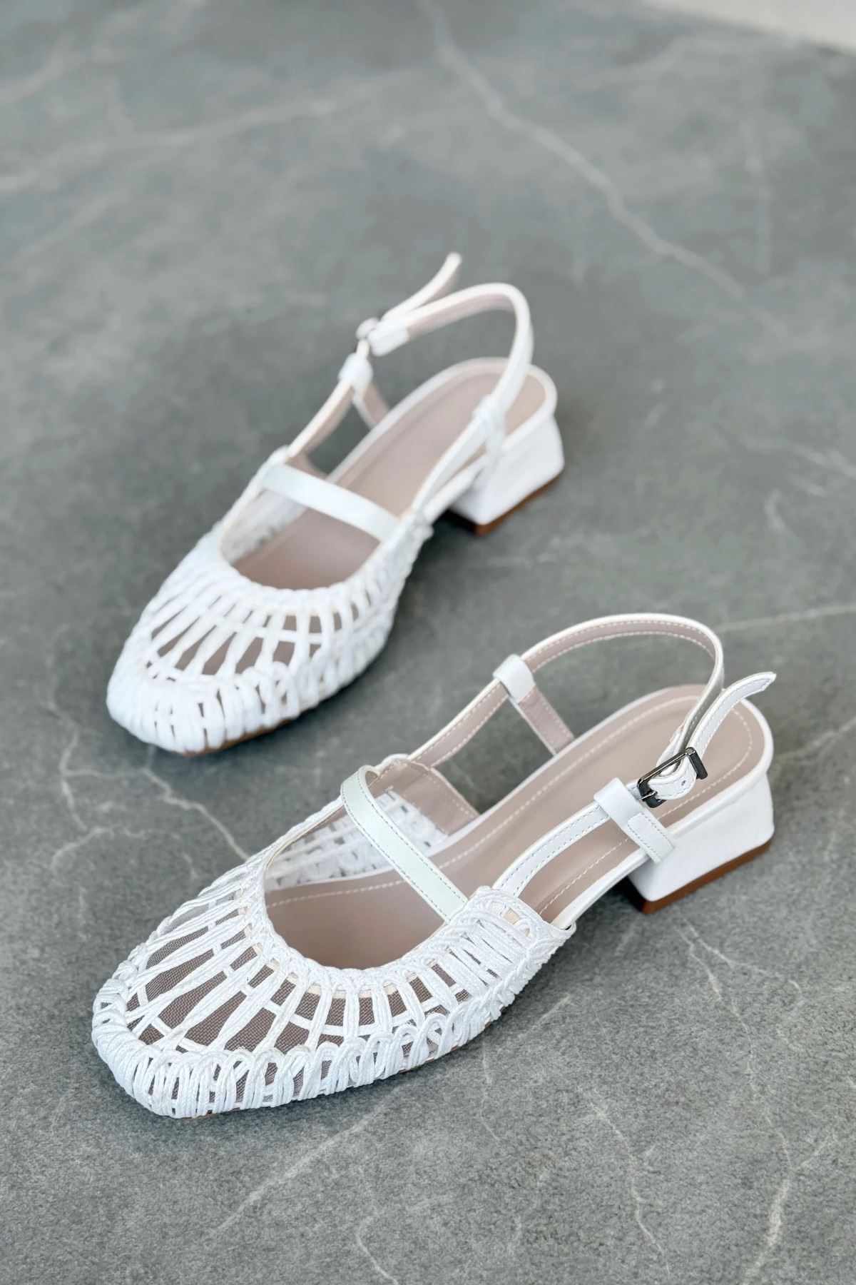 Kadın Cerny Kısa Topuklu Örgülü Ayakkabı - Beyaz