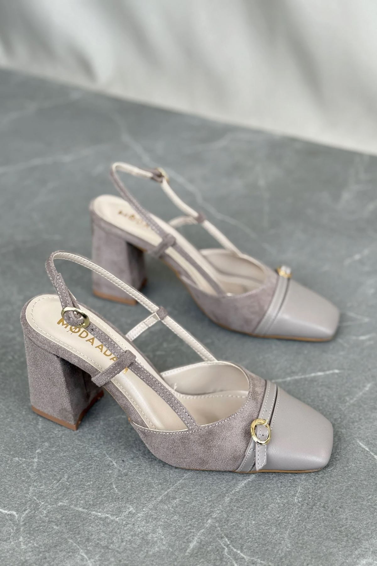 Kadın Saly Köşe Burun Topuklu Ayakkabı - Vizon