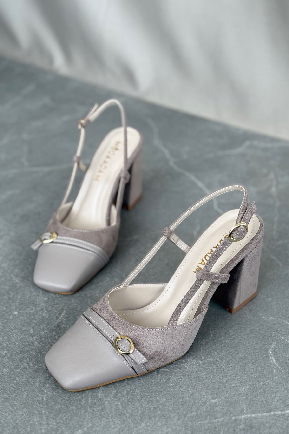 Kadın Saly Köşe Burun Topuklu Ayakkabı - Vizon