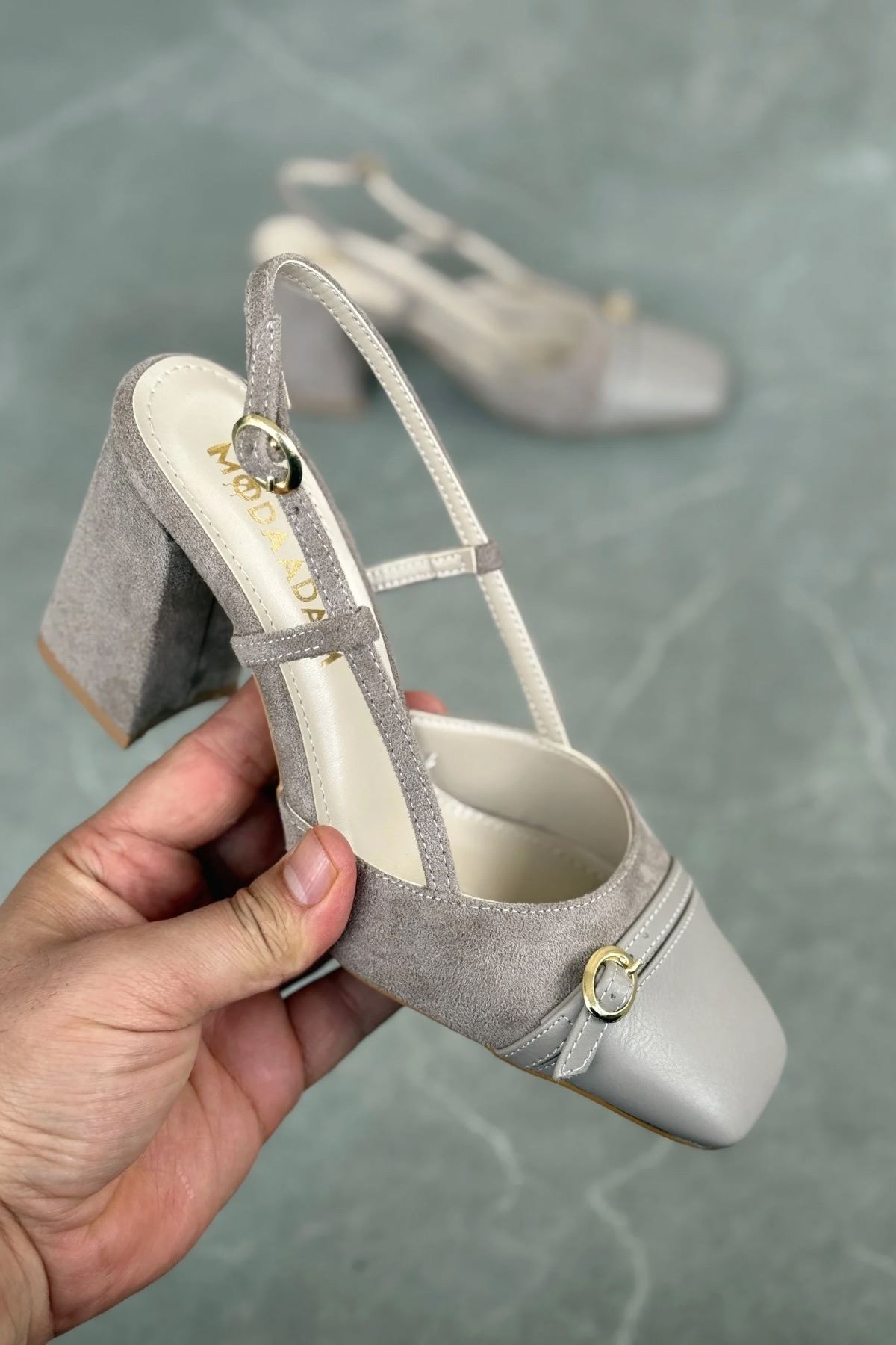 Kadın Saly Köşe Burun Topuklu Ayakkabı - Vizon