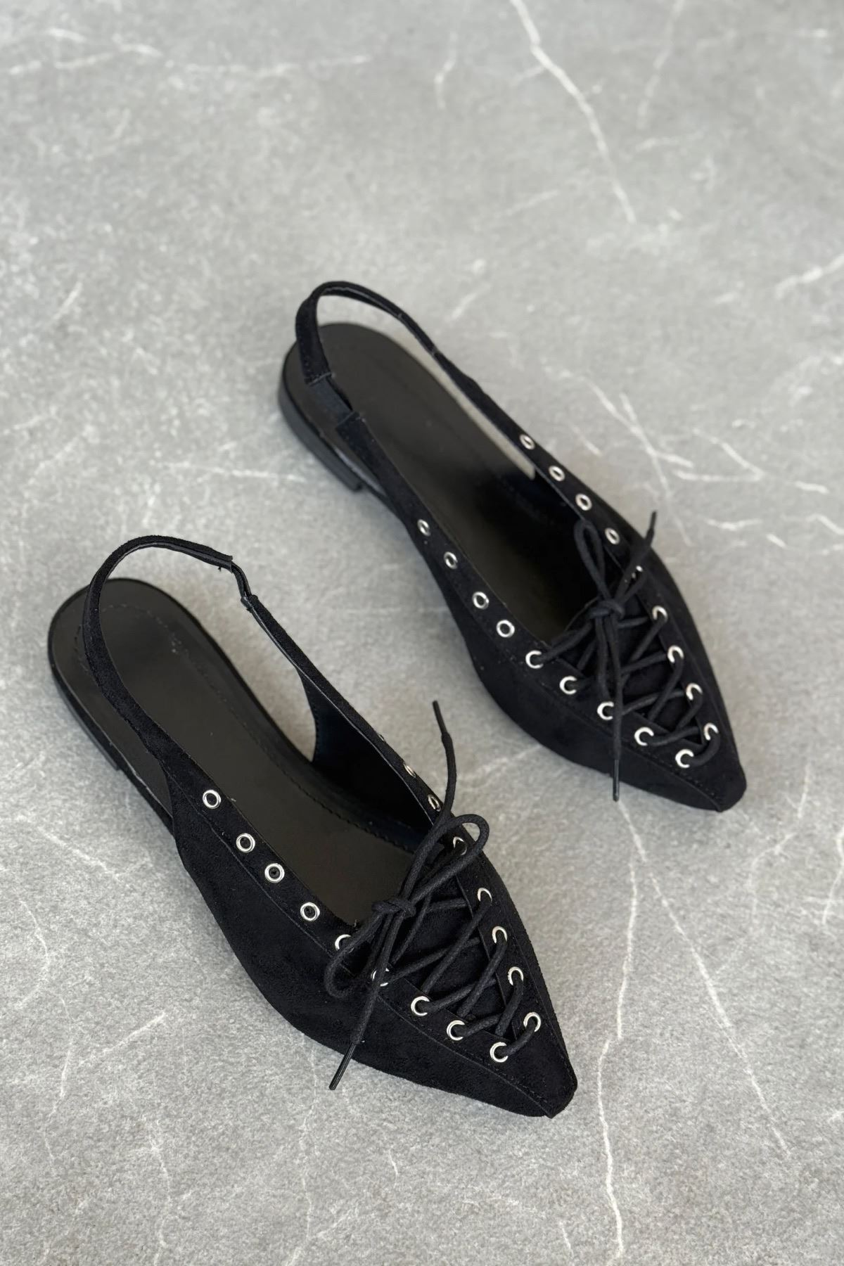 Kadın Tosac Bağcıklı Babet - Siyah Süet