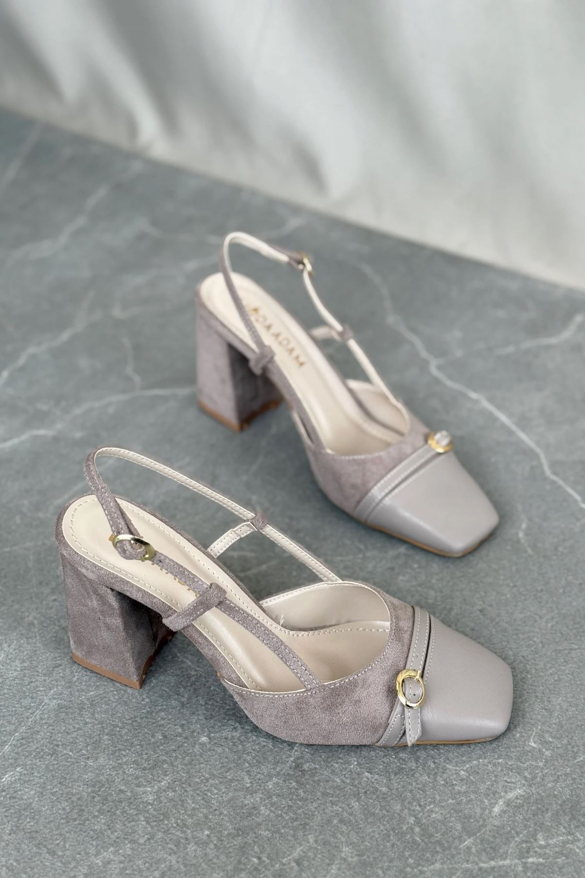 Kadın Saly Köşe Burun Topuklu Ayakkabı - Vizon