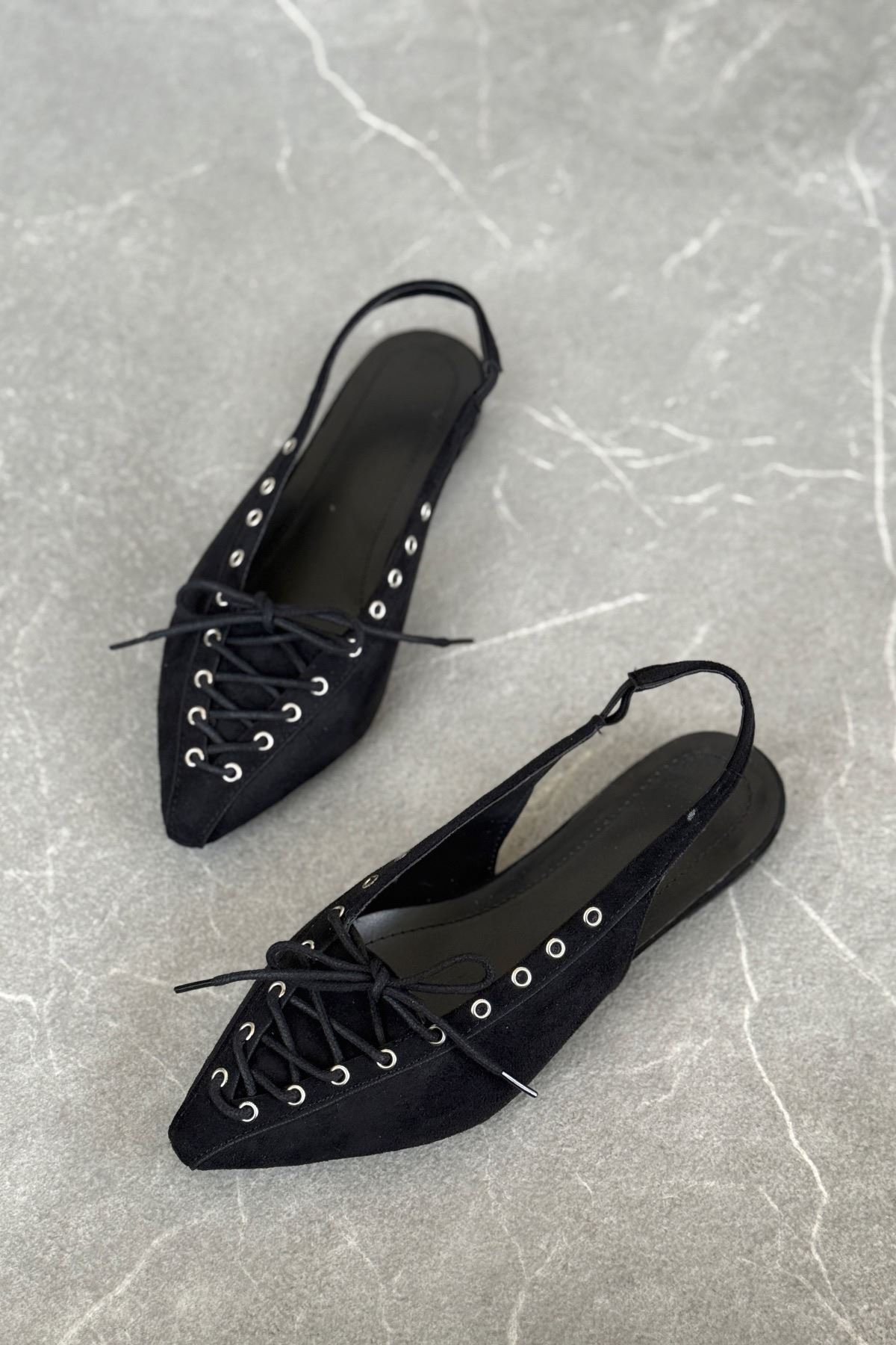 Kadın Tosac Bağcıklı Babet - Siyah Süet