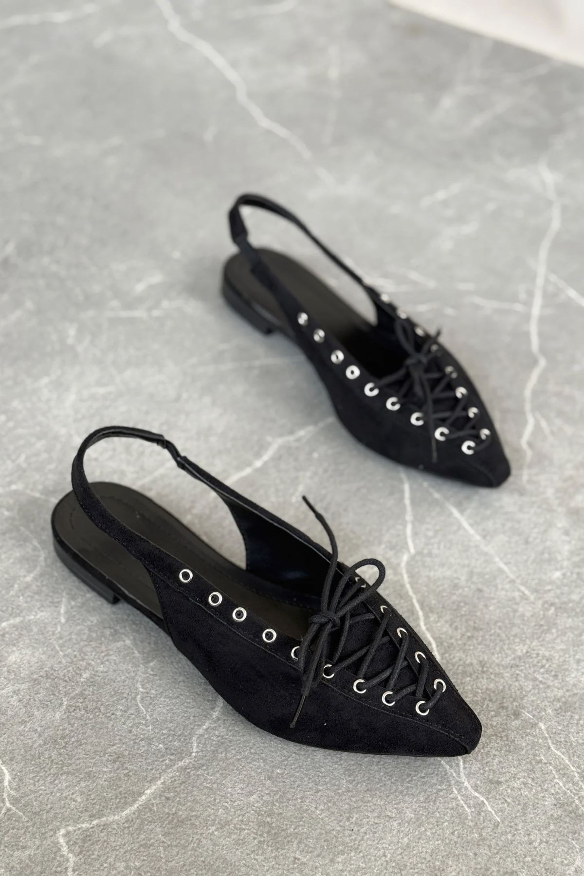 Kadın Tosac Bağcıklı Babet - Siyah Süet