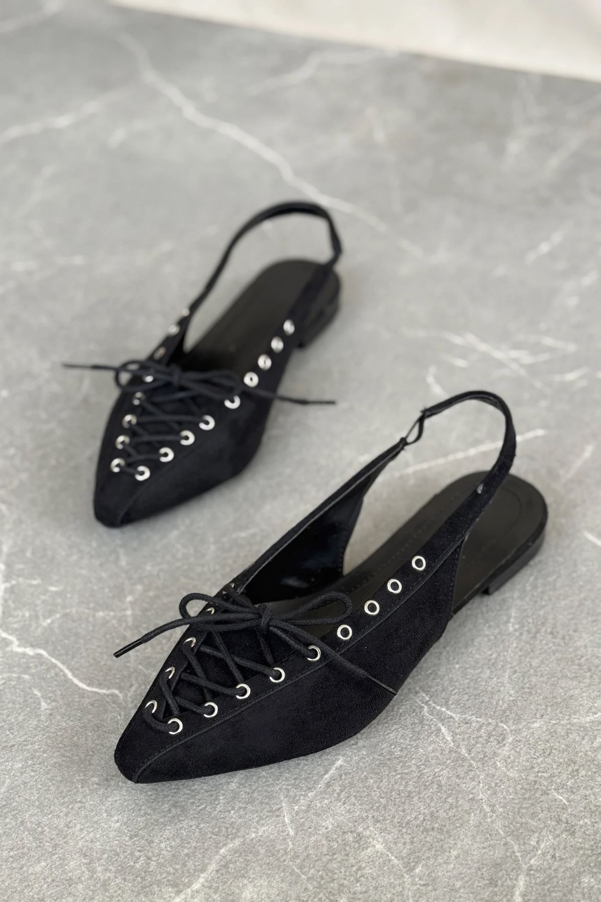 Kadın Tosac Bağcıklı Babet - Siyah Süet