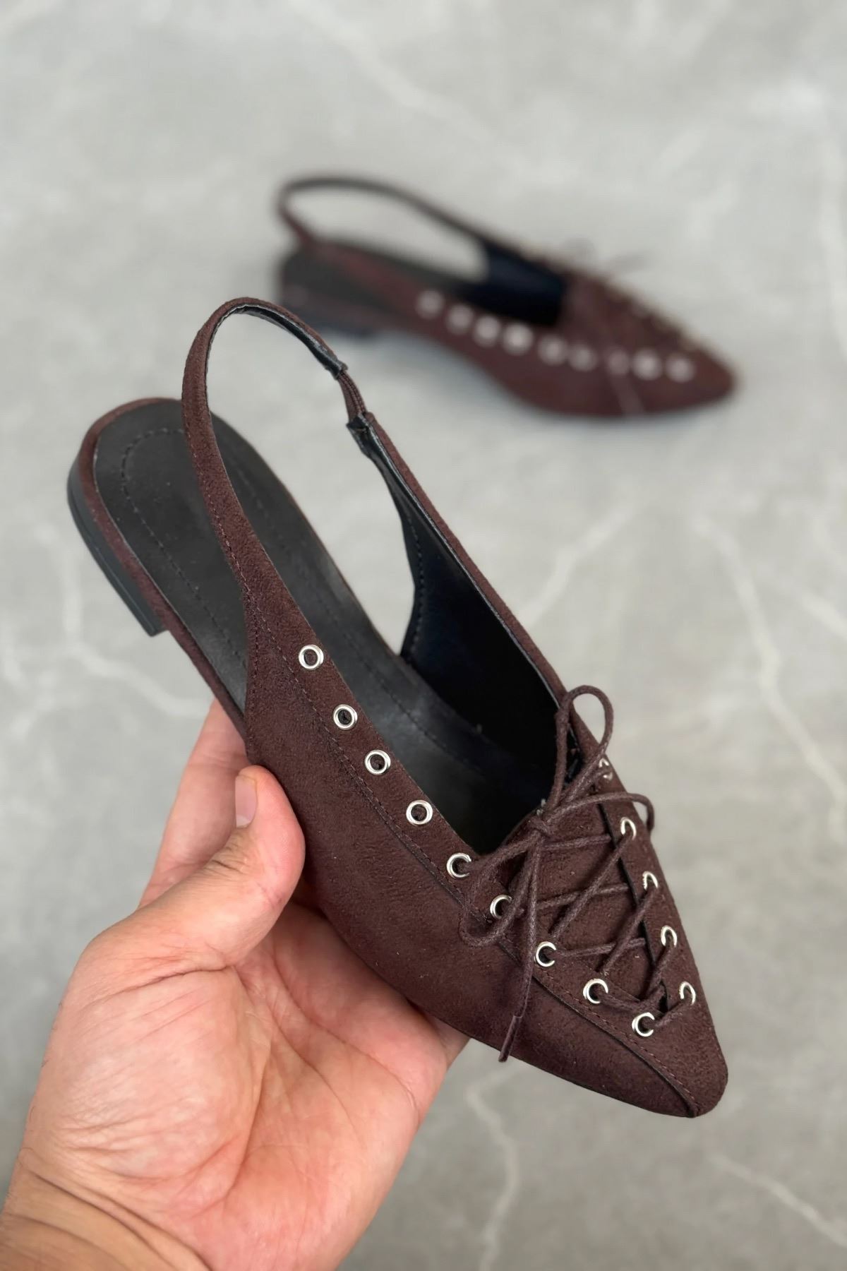 Kadın Tosac Bağcıklı Babet - Kahve-Süet