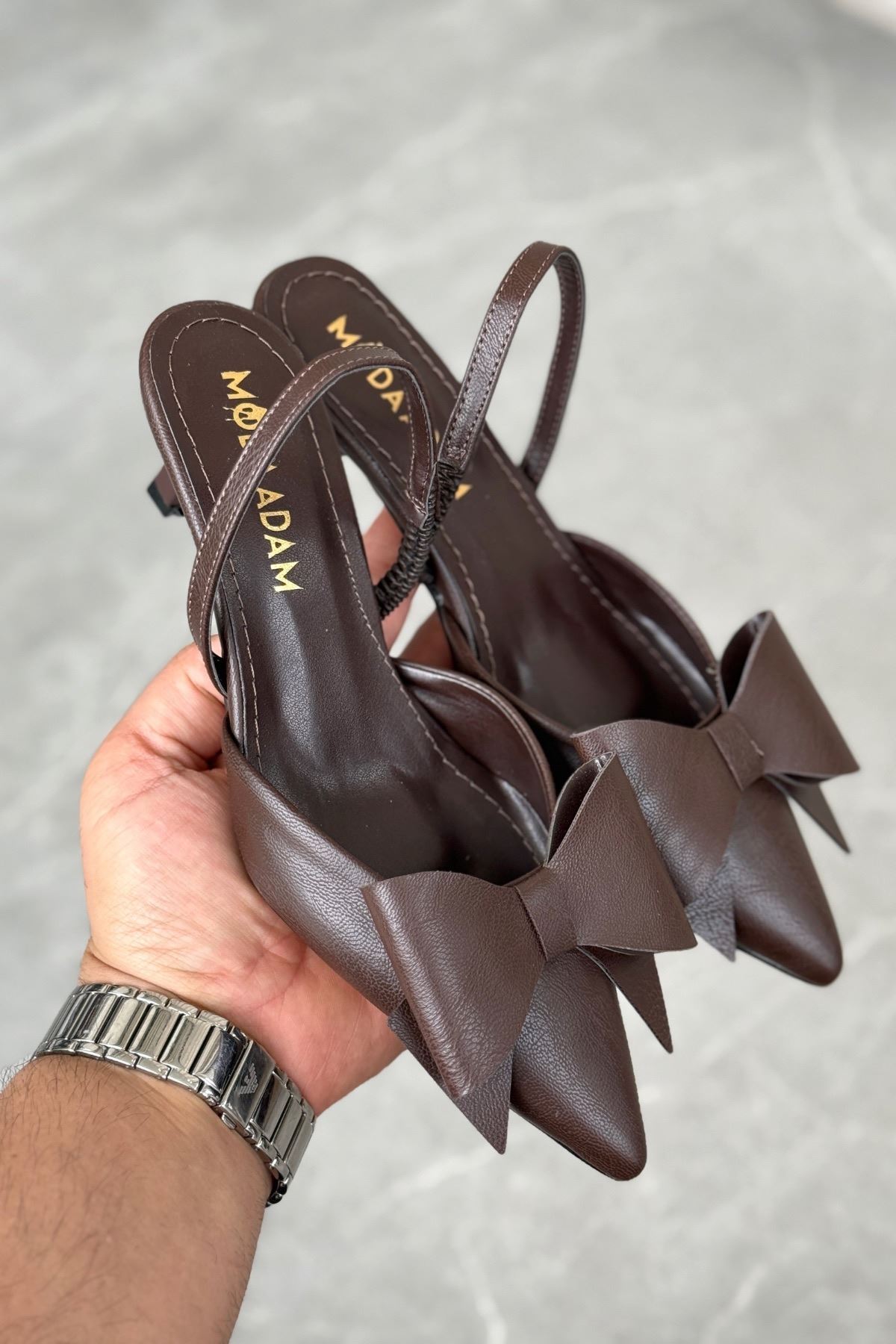 Kadın Cupe İnce Kısa Topuklu Ayakkabı - Kahve-Deri