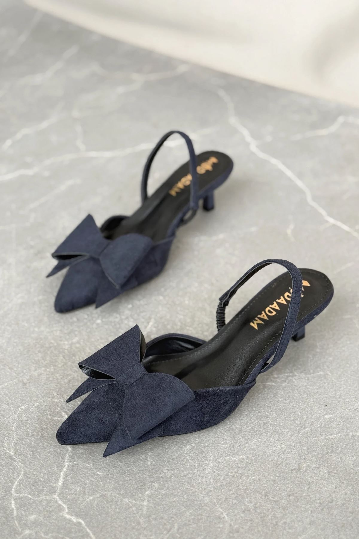 Kadın Cupe İnce Kısa Topuklu Ayakkabı - Lacivert-Süet