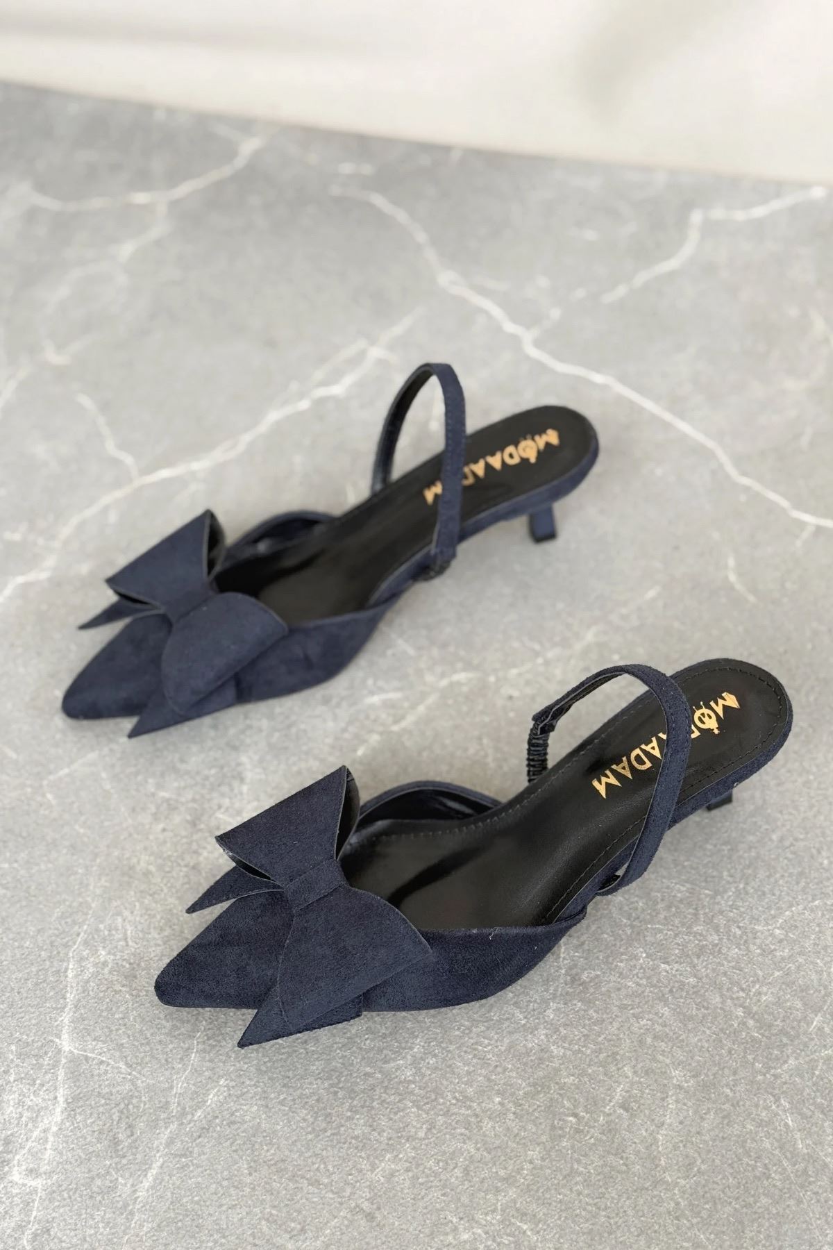 Kadın Cupe İnce Kısa Topuklu Ayakkabı - Lacivert-Süet