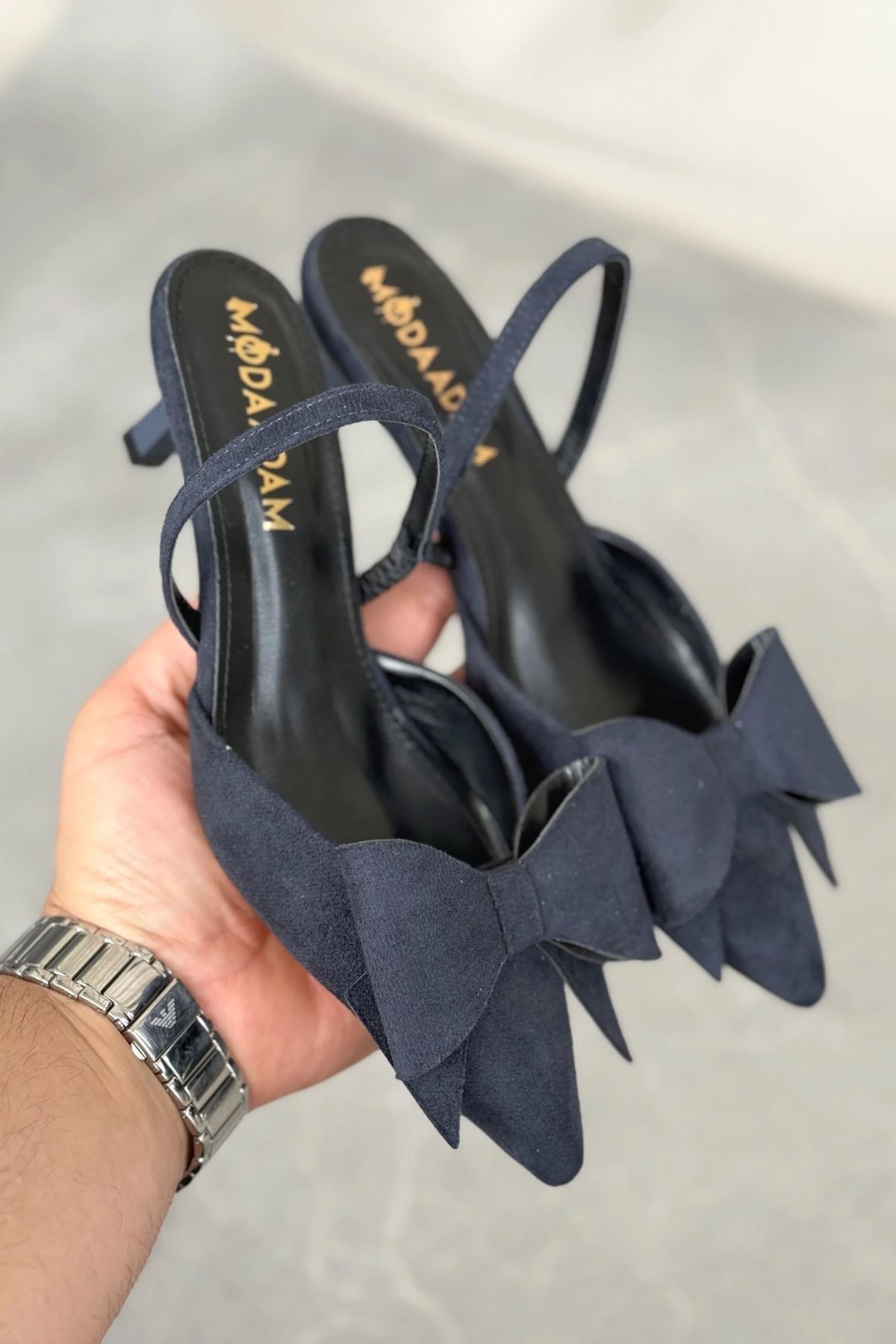 Kadın Cupe İnce Kısa Topuklu Ayakkabı - Lacivert-Süet