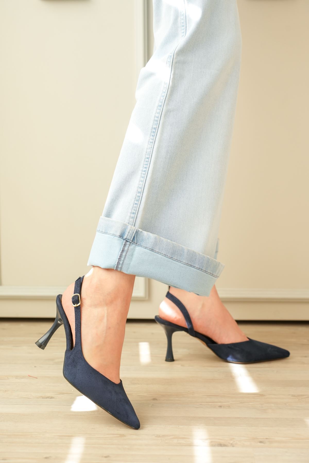 Kadın Eleni İnce Topuklu Ayakkabı - Lacivert-Süet