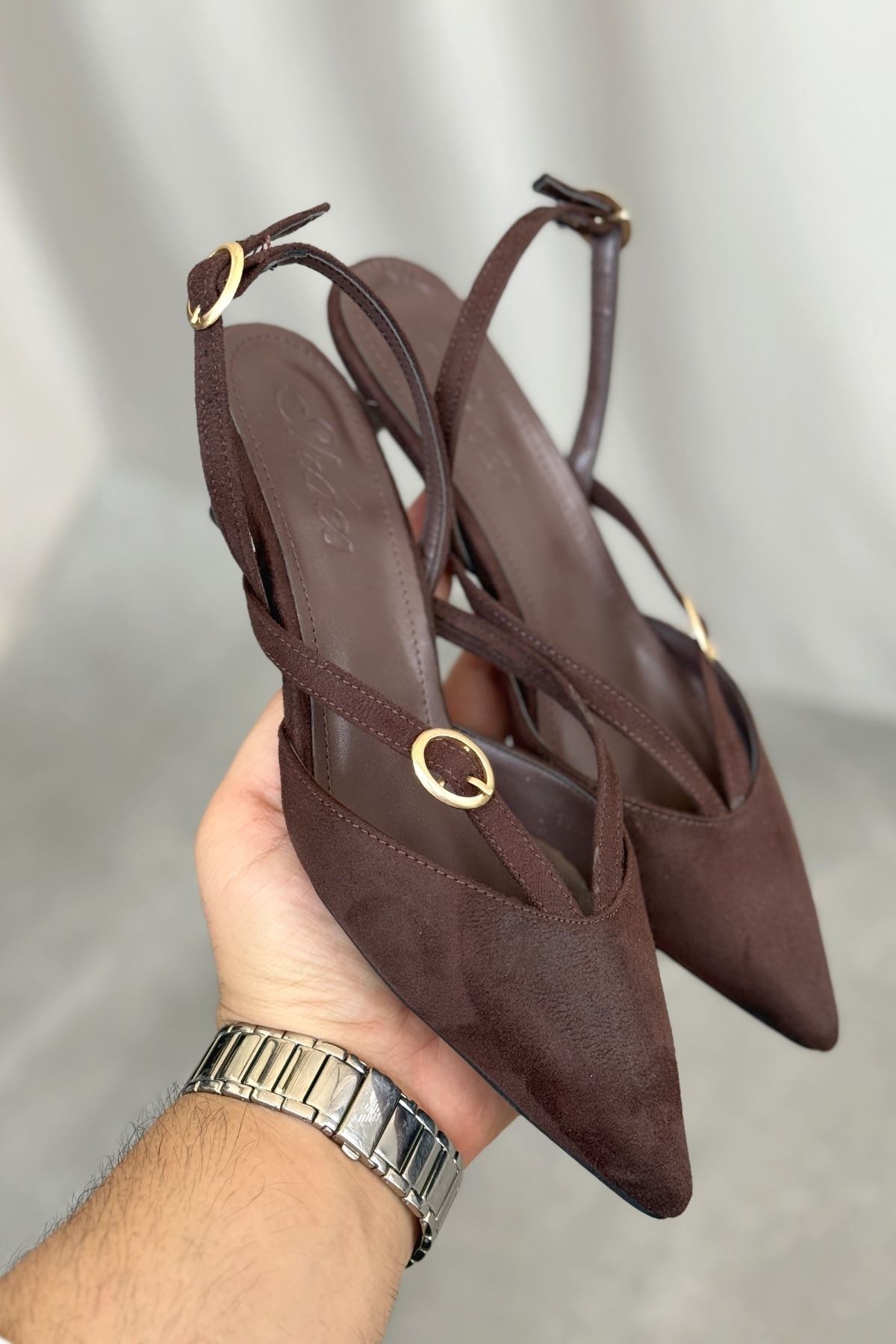 Kadın İssar Kısa Topuklu Ayakkabı  - Kahve-Süet