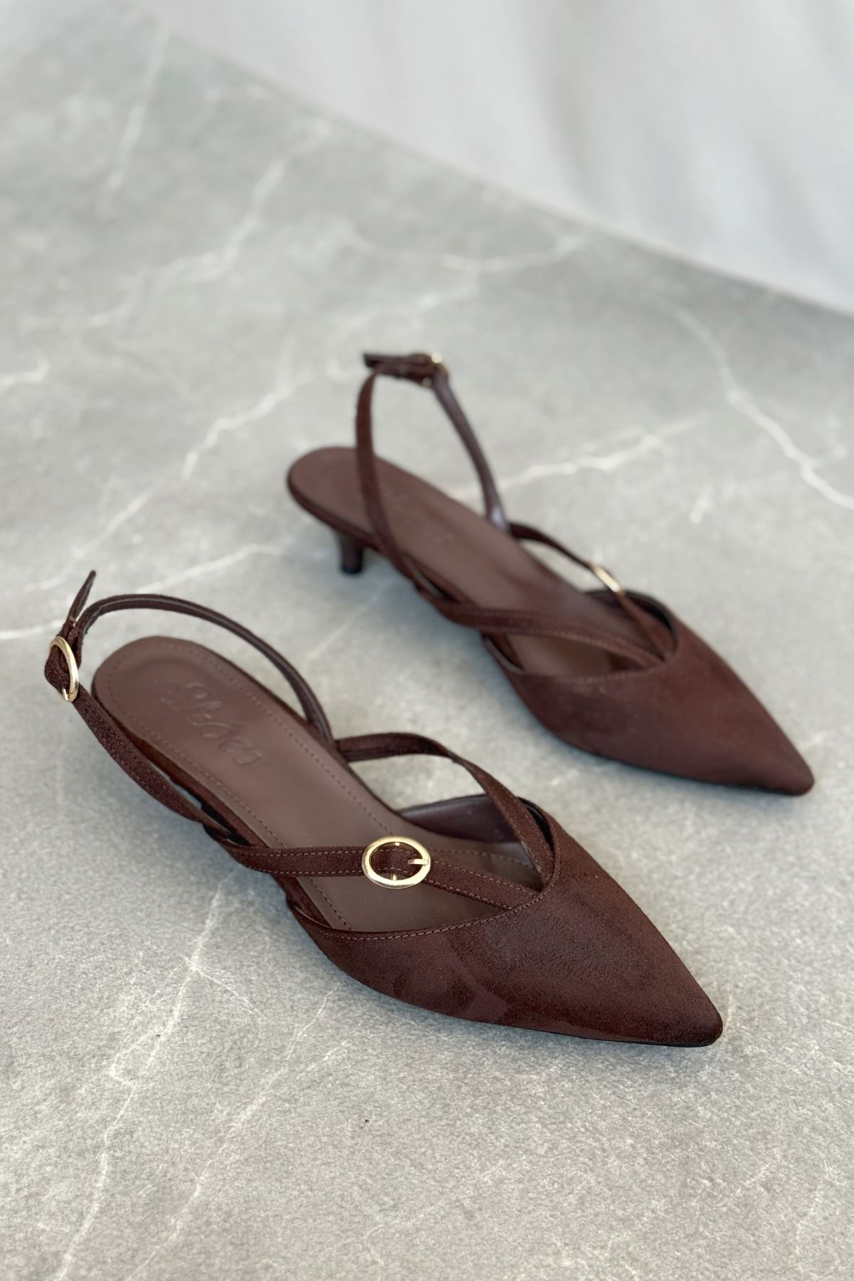 Kadın İssar Kısa Topuklu Ayakkabı  - Kahve-Süet