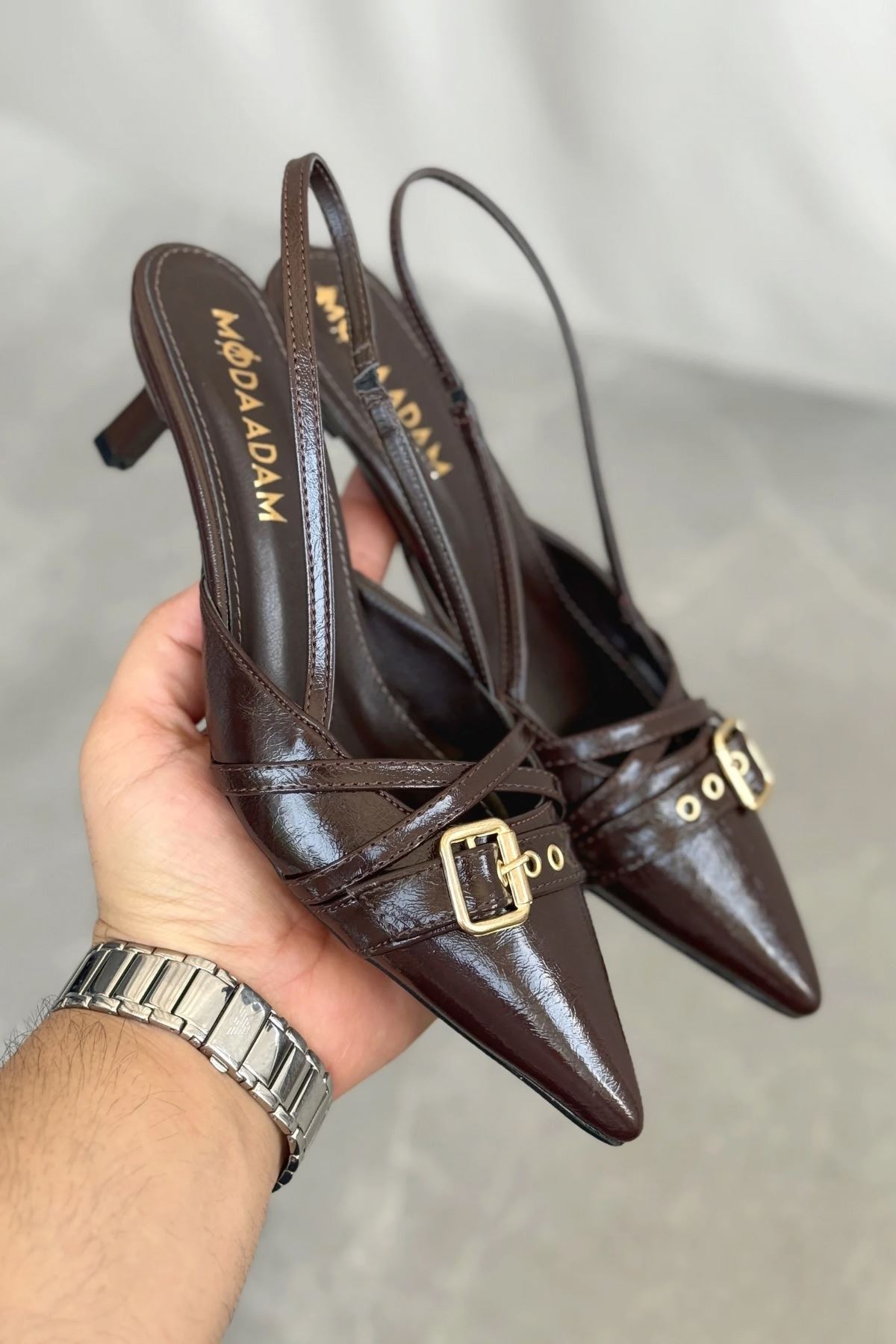 Kadın Paris İnce Kısa Topuklu Ayakkabı - Kahve-Rugan