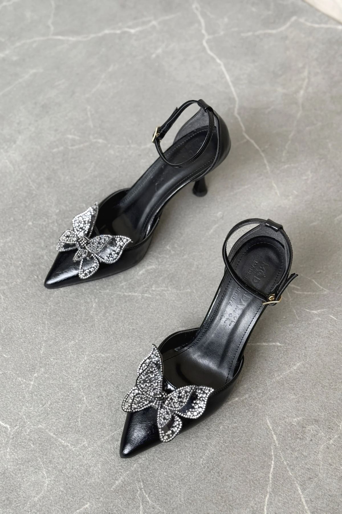 Kadın Torino Tokalı  İnce Topuklu Ayakkabı - siyah-rugan