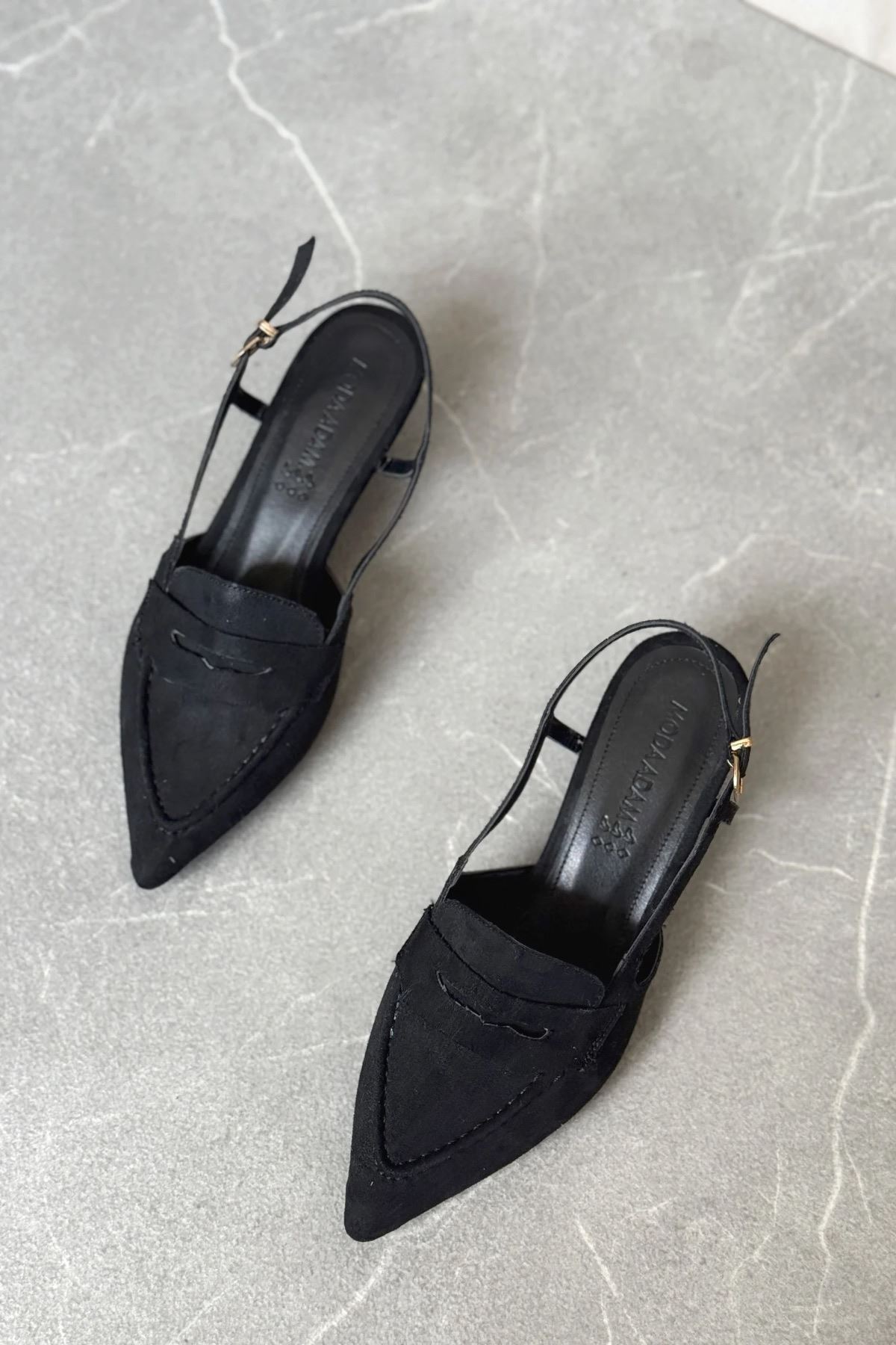 Kadın Pope Kısa Topuklu Ayakkabı - Siyah Süet