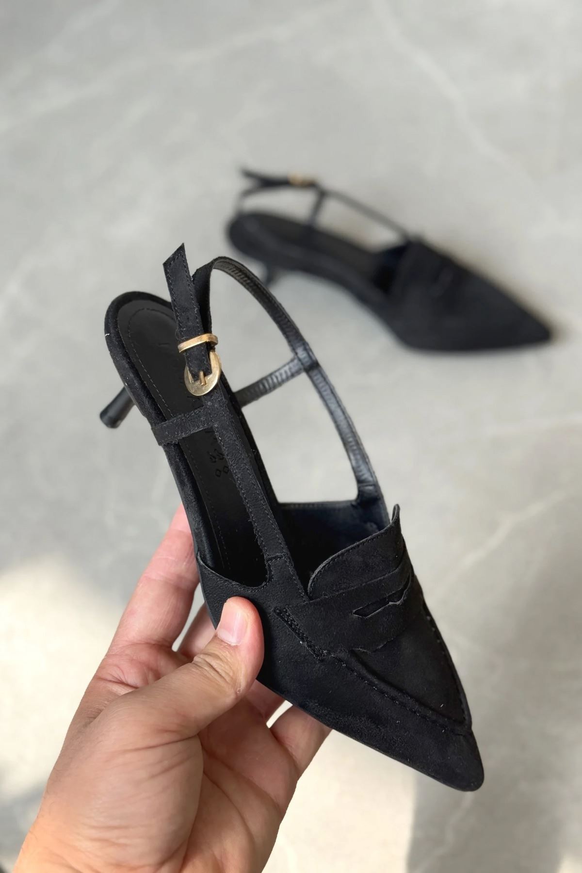 Kadın Pope Kısa Topuklu Ayakkabı - Siyah Süet