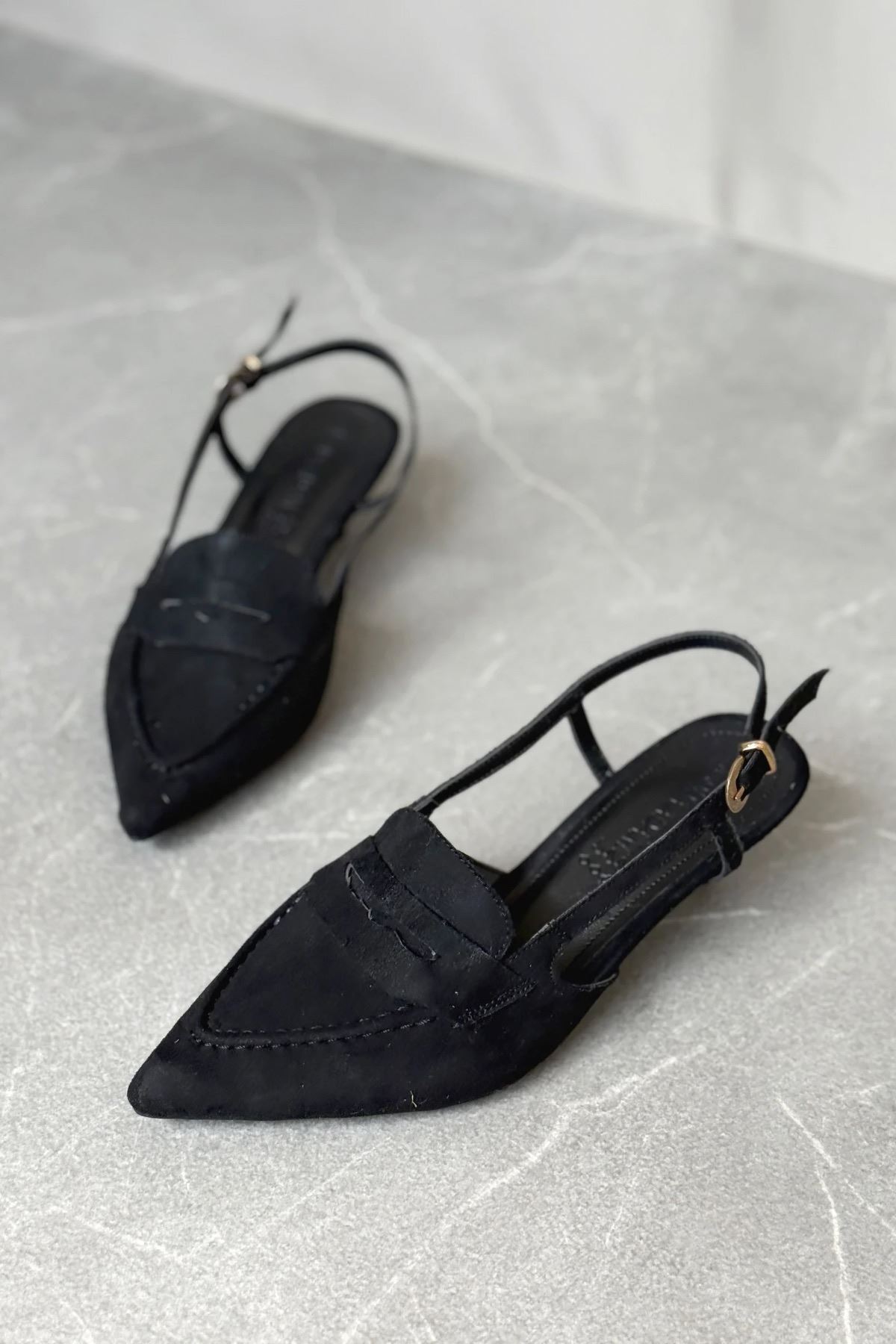 Kadın Pope Kısa Topuklu Ayakkabı - Siyah Süet