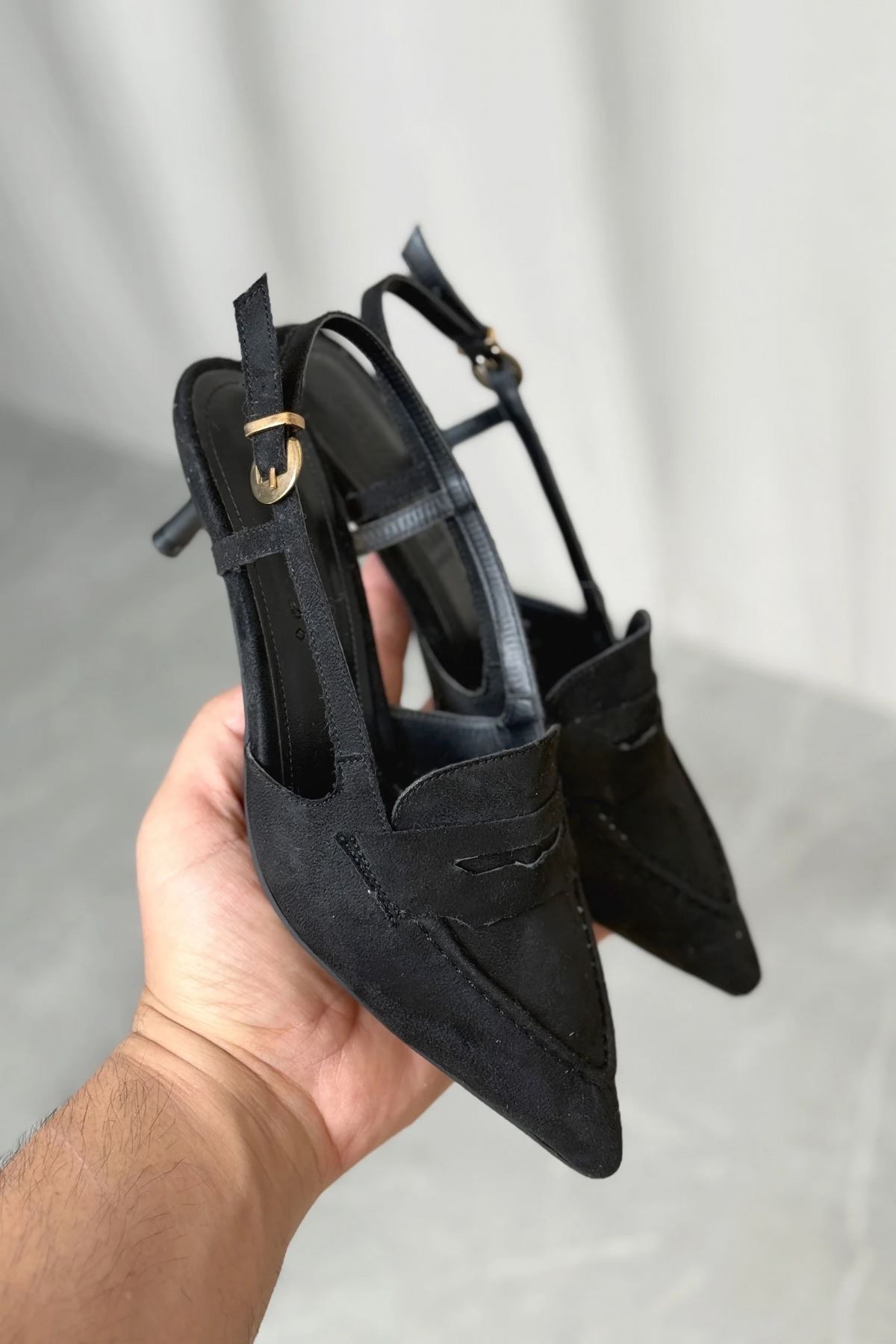 Kadın Pope Kısa Topuklu Ayakkabı - Siyah Süet