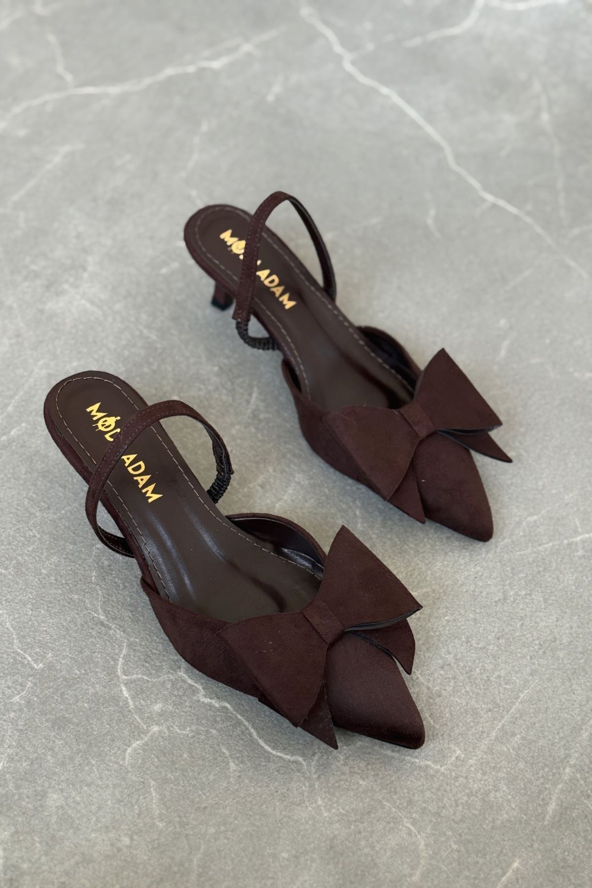 Kadın Cupe İnce Kısa Topuklu Ayakkabı - Kahve-Süet