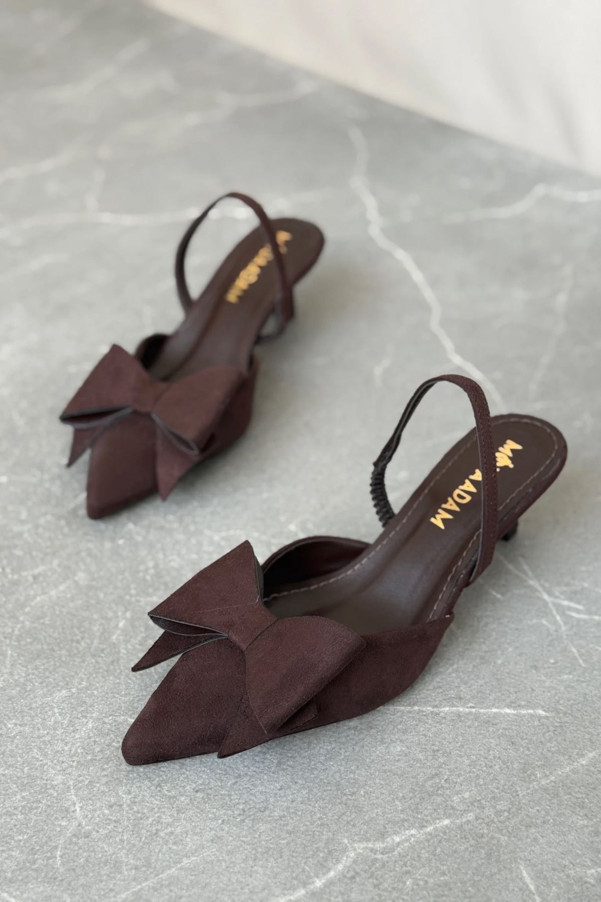 Kadın Cupe İnce Kısa Topuklu Ayakkabı - Kahve-Süet