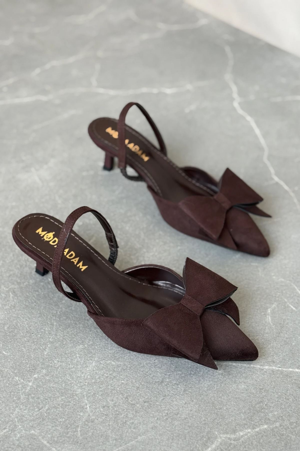 Kadın Cupe İnce Kısa Topuklu Ayakkabı - Kahve-Süet