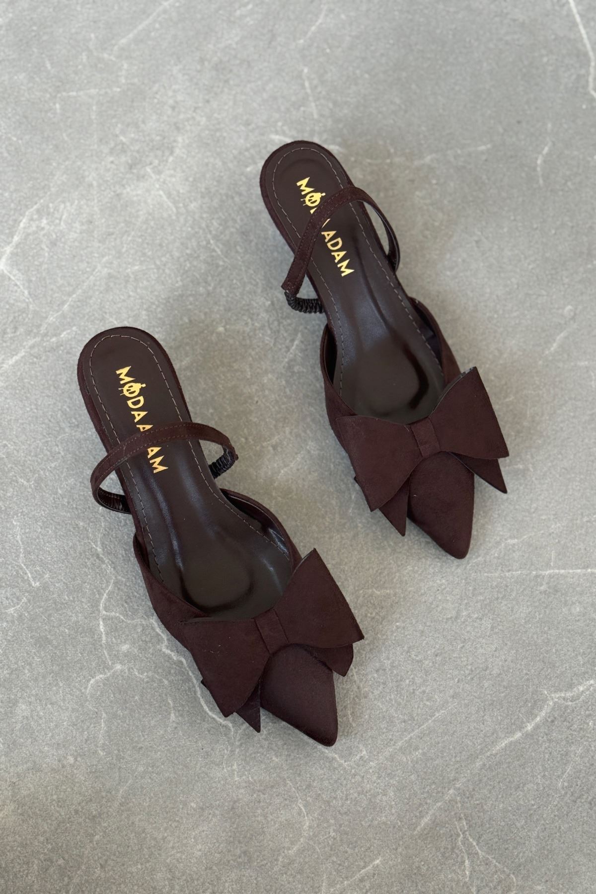 Kadın Cupe İnce Kısa Topuklu Ayakkabı - Kahve-Süet