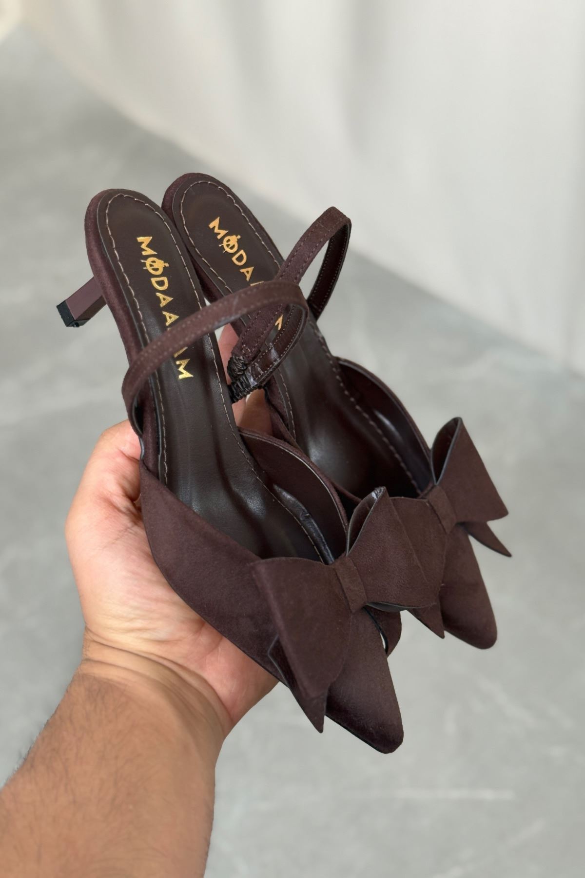 Kadın Cupe İnce Kısa Topuklu Ayakkabı - Kahve-Süet