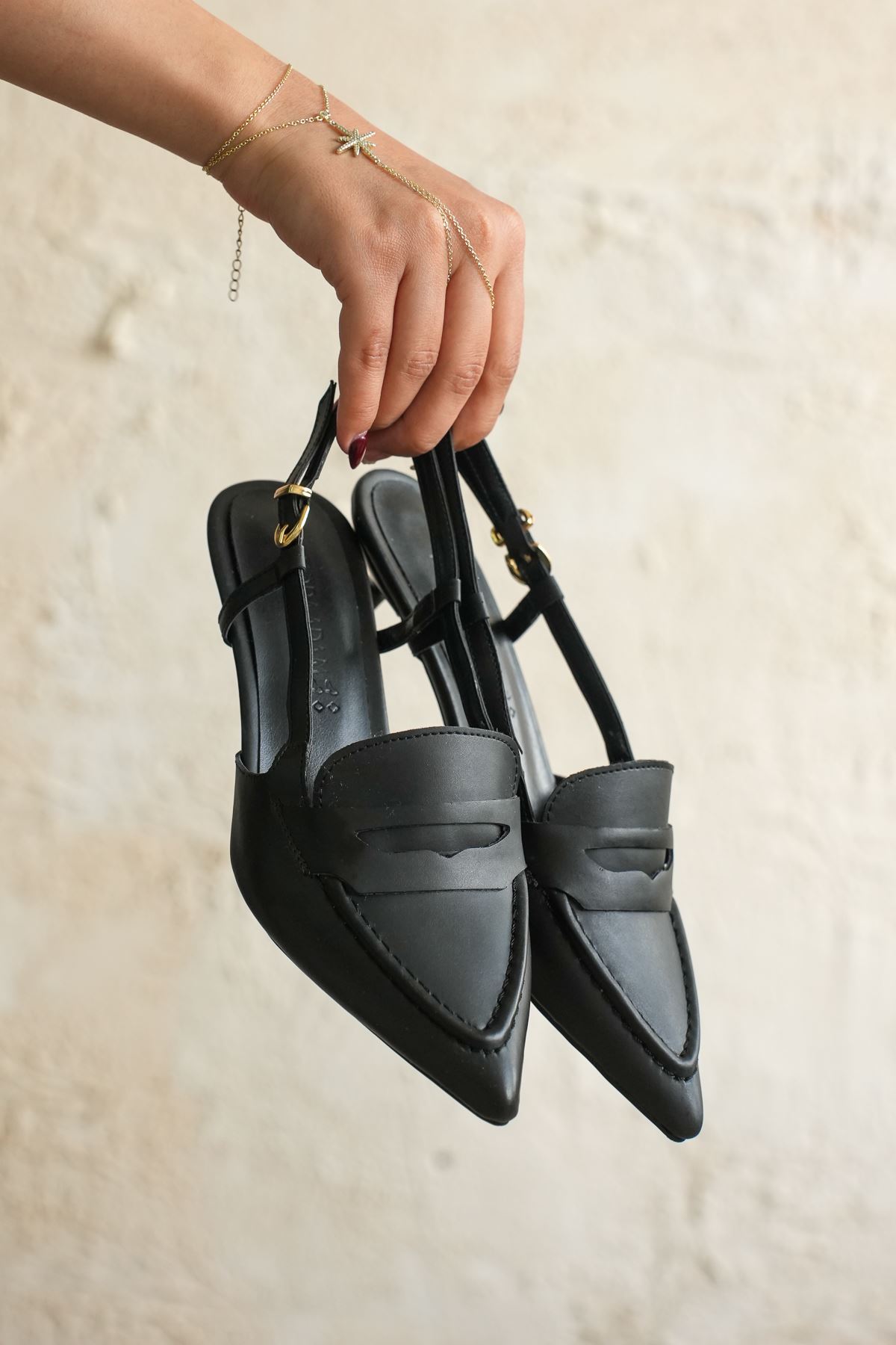Kadın Pope Kısa Topuklu Ayakkabı - siyah-deri