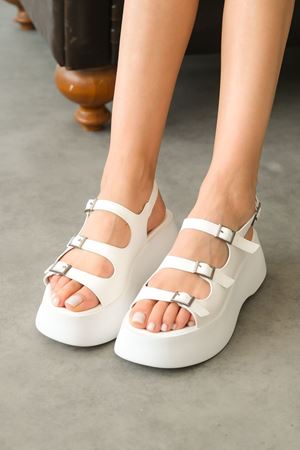 Kadın Delta Kalın Tabanlı Sabdalet - Beyaz