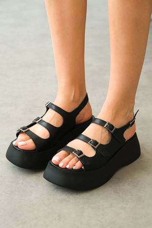 Kadın Delta Kalın Tabanlı Sabdalet - siyah-deri