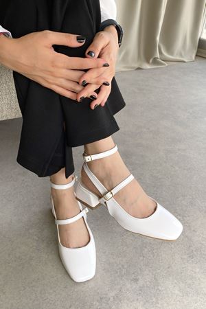 Kadın Kelvin Kısa Topuklu Ayakkabı - Beyaz-Rugan