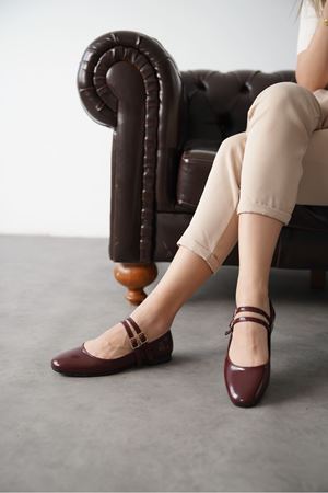 Kadın Rola Babet Ayakkabı - Bordo-Rugan