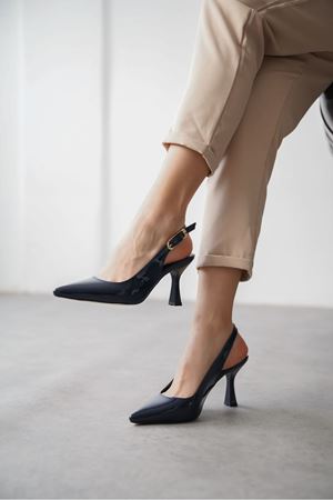 Kadın Ovis Sivri Topuklu Ayakkabı - Lacivert-Rugan