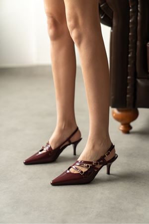 Kadın Marry Tokalı Kısa Topuklu Ayakkabı - Bordo-Rugan