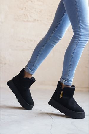 Kadın Getto Kürklü Kısa Bot - Siyah