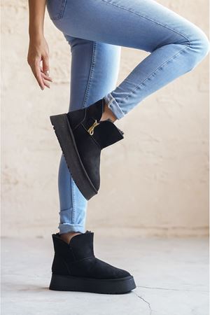Kadın Getto Kürklü Kısa Bot - Siyah