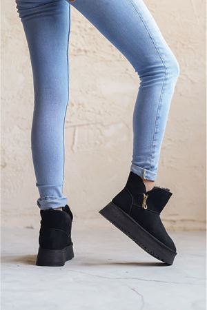 Kadın Getto Kürklü Kısa Bot - Siyah