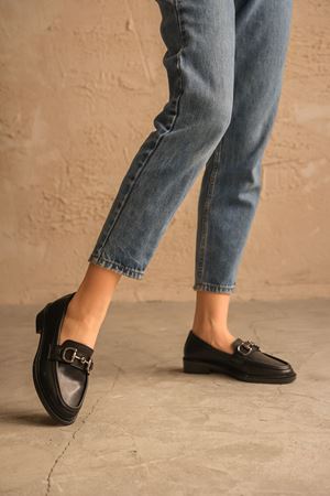 Kadın Roma Günlük Loafer Ayakkabı - siyah-deri
