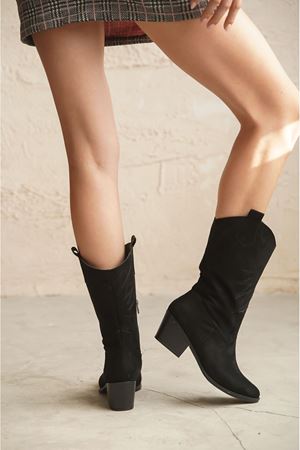 Kadın Costa Kovboy Çizme - Düz-Siyah Süet