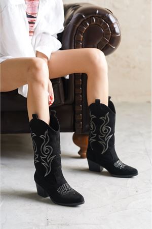 Kadın Darel Kovboy Çizme - Siyah Süet