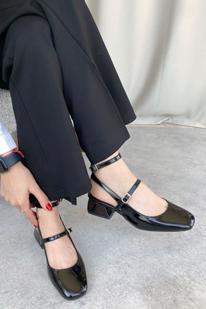 Kadın Kelvin Kısa Topuklu Ayakkabı - siyah-rugan